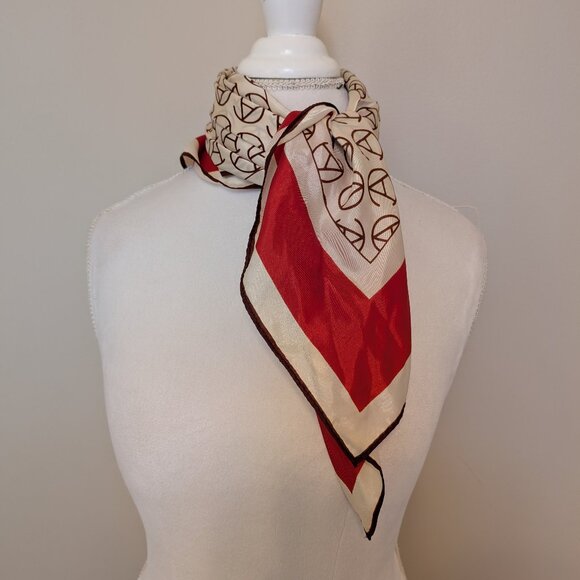 VINTAGE 1960s S M Kent Avon President's Club scarf EUC cream brown orange - Picture 2 of 7